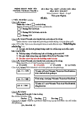 Đề và đáp án kiểm tra chất lượng học kì II Lịch sử và Địa lí lớp 5 - Năm học 2016-2017 - Trường Tiểu học Ngọc Thanh A